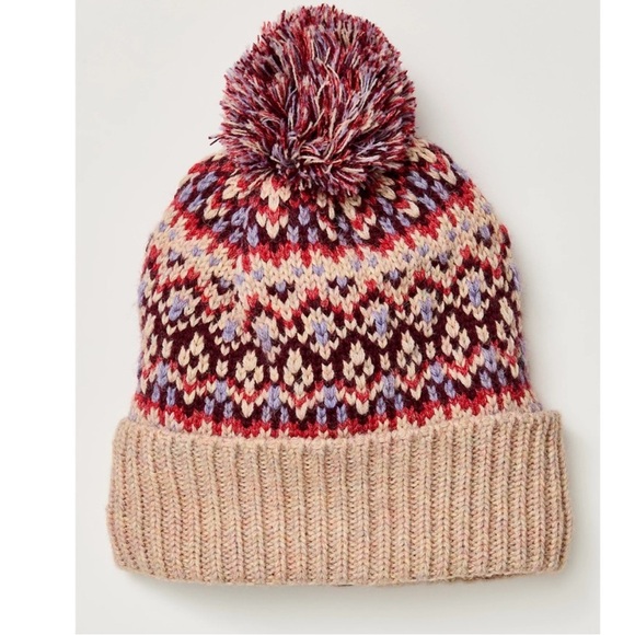NWT Free People First Frost Fairisle Pom Beanie in Ivory - Picture 1 of 3
